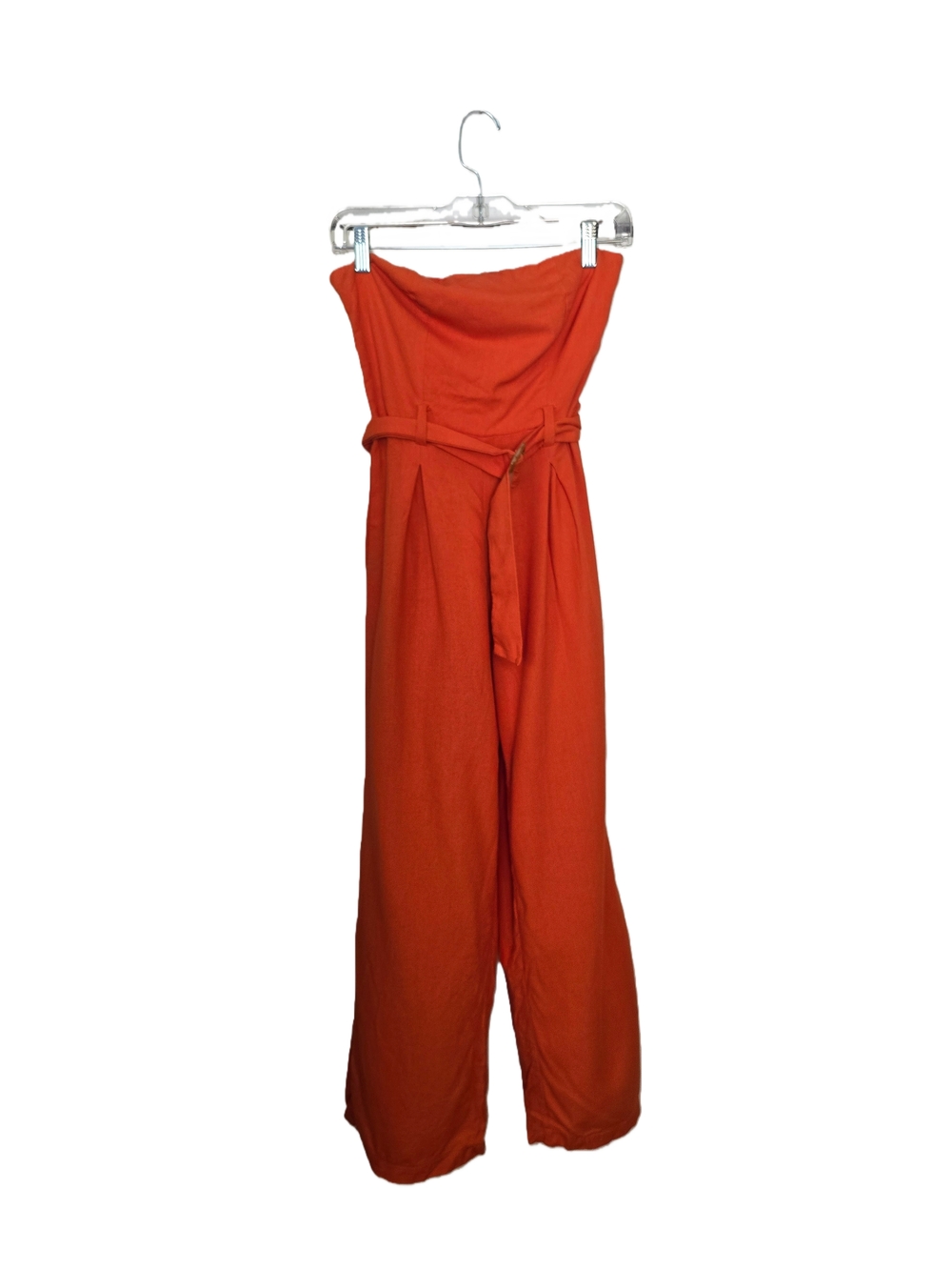 Monteau Small Strapless Orange Wide-Leg Jumpsuit with Tie Waist
